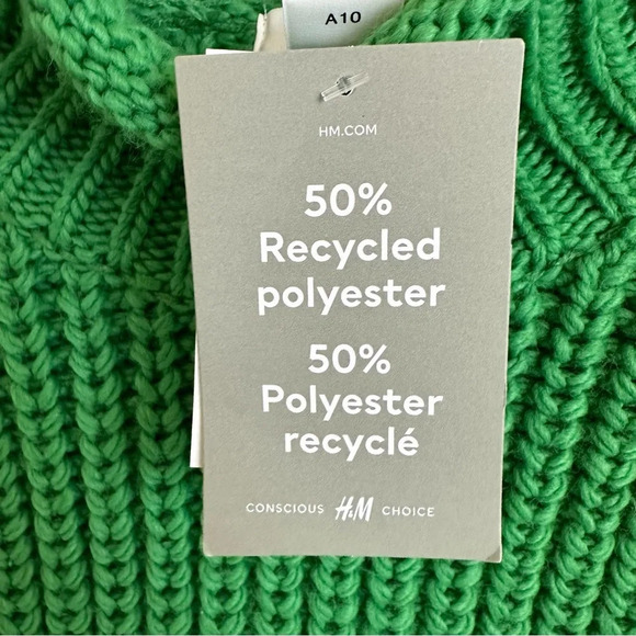 NWT H&M Womens XXL 2X Green Chunky Knit Turtleneck Sweater Fall Winter New - Picture 4 of 6